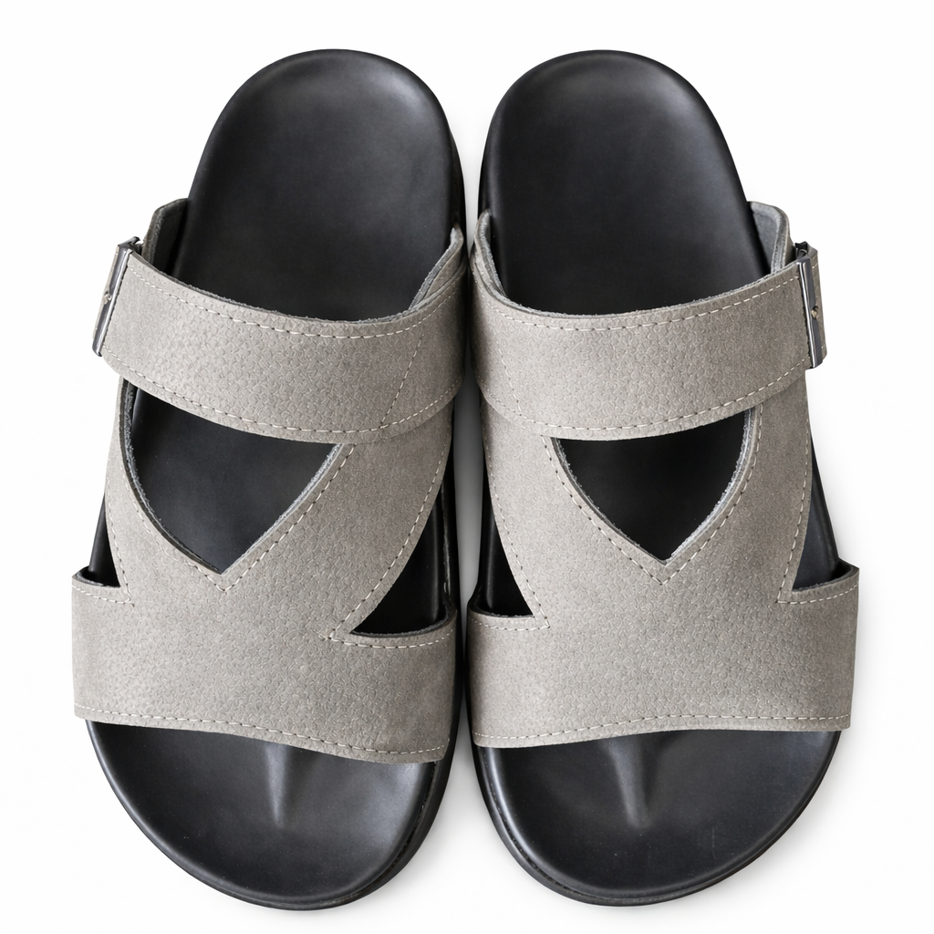 Men Gray Dual Strap Slip On Sandals